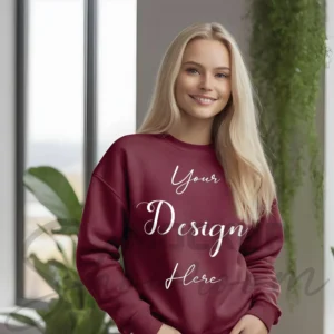 Womens Maroon Sweatshirt Mockup-2 Front View | For Etsy, Shopify and POD Sellers