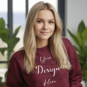 Womens Maroon Sweatshirt Mockup-3 Front View | For Etsy, Shopify and POD Sellers