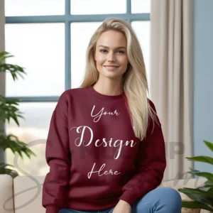 Womens Maroon Sweatshirt Mockup-4 Front View | For Etsy, Shopify and POD Sellers