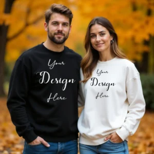 Couple Black and White Sweatshirt Mockup, Front View