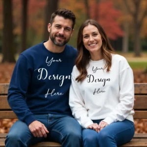 Couple Blue and White Sweatshirt Mockup, Front View