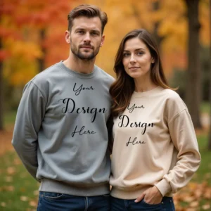 Couple Dark Gray and Sand Sweatshirt Mockup, Front View