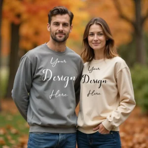 Couple Dark Gray and Sand Sweatshirt Mockup, Front View