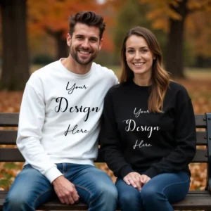Couple White and Black Sweatshirt Mockup, Front View