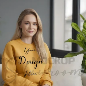 Womens Mustard Sweatshirt Mockup-2 Front View | For Etsy, Shopify and POD Sellers