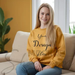 Womens Mustard Sweatshirt Mockup-3 Front View | For Etsy, Shopify and POD Sellers