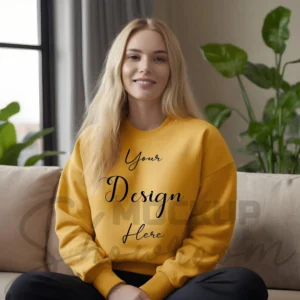 Womens Mustard Sweatshirt Mockup-5 Front View | For Etsy, Shopify and POD Sellers