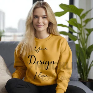 Womens Mustard Sweatshirt Mockup-6 Front View | For Etsy, Shopify and POD Sellers