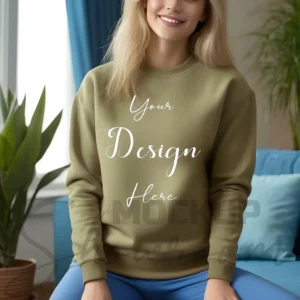 Womens Olive Sweatshirt Mockup-1 Front View | For Etsy, Shopify and POD Sellers