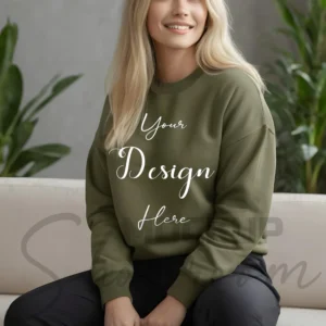 Womens Olive Sweatshirt Mockup-2 Front View | For Etsy, Shopify and POD Sellers