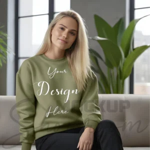 Womens Olive Sweatshirt Mockup-3 Front View | For Etsy, Shopify and POD Sellers