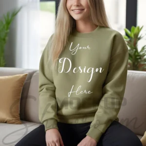 Womens Olive Sweatshirt Mockup-4 Front View | For Etsy, Shopify and POD Sellers