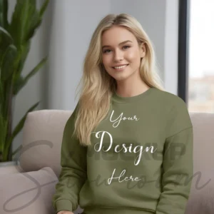Womens Olive Sweatshirt Mockup-5 Front View | For Etsy, Shopify and POD Sellers