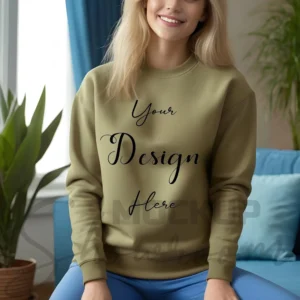 Womens Olive Sweatshirt Mockup-7 Front View | For Etsy, Shopify and POD Sellers