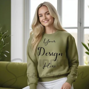 Womens Olive Sweatshirt Mockup-8 Front View | For Etsy, Shopify and POD Sellers