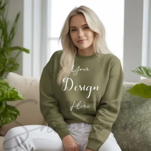 Womens Olive Sweatshirt Mockup-9 Front View | For Etsy, Shopify and POD Sellers