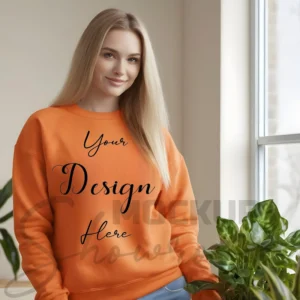 Womens Orange Sweatshirt Mockup-1 Front View | For Etsy, Shopify and POD Sellers