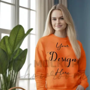 Womens Orange Sweatshirt Mockup-2 Front View | For Etsy, Shopify and POD Sellers