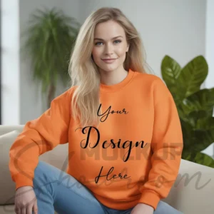 Womens Orange Sweatshirt Mockup-3 Front View | For Etsy, Shopify and POD Sellers