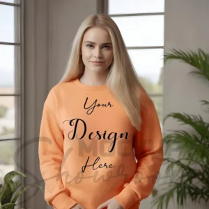 Womens Orange Sweatshirt Mockup-4 Front View | For Etsy, Shopify and POD Sellers