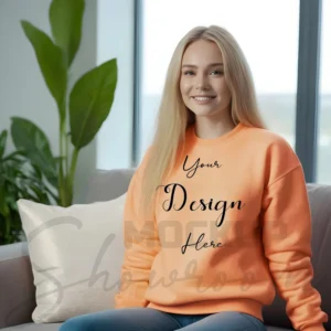 Womens Orange Sweatshirt Mockup-5 Front View | For Etsy, Shopify and POD Sellers