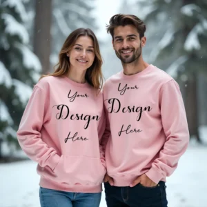 Couple Pink Sweatshirt Mockup, Front View
