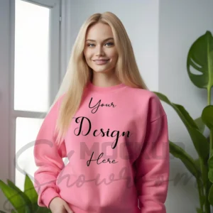Womens Pink Sweatshirt Mockup-1 Front View | For Etsy, Shopify and POD Sellers