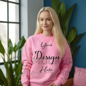 Womens Pink Sweatshirt Mockup-2 Front View | For Etsy, Shopify and POD Sellers