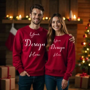 Couple Red Sweatshirt Mockup, Front View
