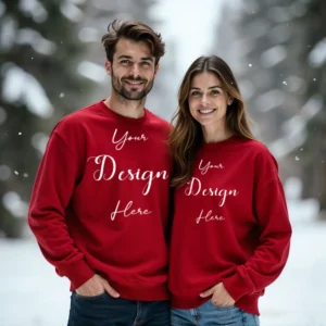 Couple Red Sweatshirt Mockup, Front View