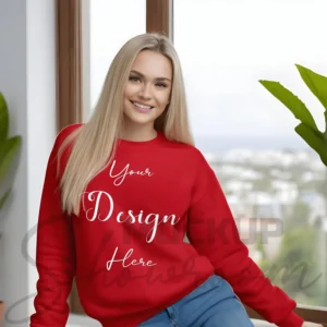 Womens Red Sweatshirt Mockup-1 Front View | For Etsy, Shopify and POD Sellers