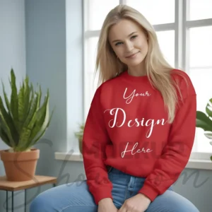 Womens Red Sweatshirt Mockup-2 Front View | For Etsy, Shopify and POD Sellers