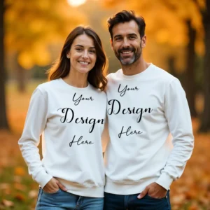 Couple White Sweatshirt Mockup, Front View