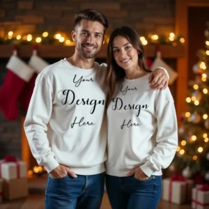 Couple White Sweatshirt Mockup, Front View