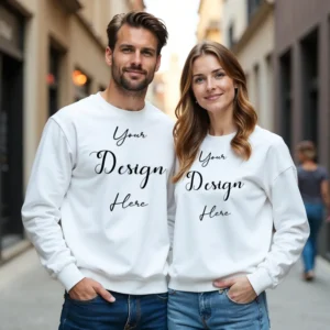 Couple White Sweatshirt Mockup, Front View