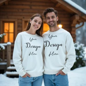 Couple White Sweatshirt Mockup, Front View