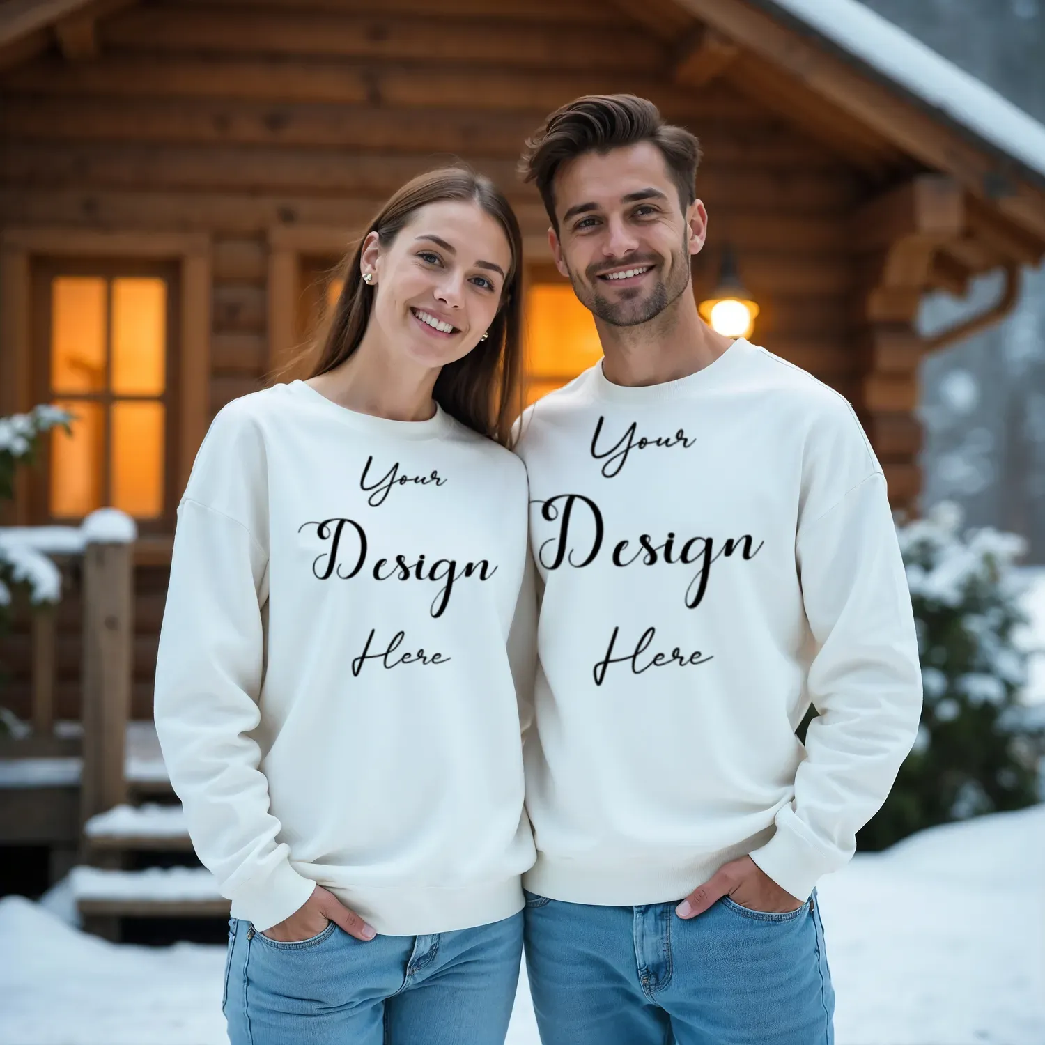 Couple White Sweatshirt Mockup, Front View