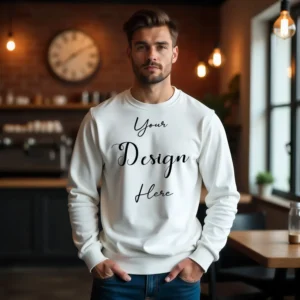 Mens White Sweatshirt Mockup, Front View