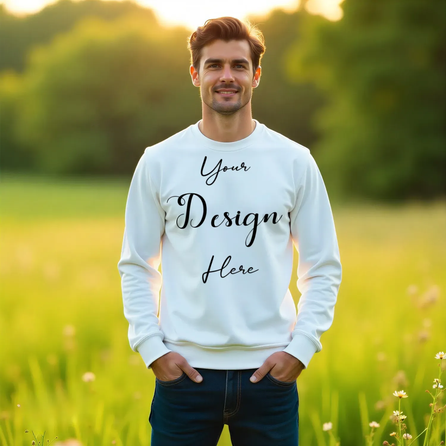 Mens White Sweatshirt Mockup, Front View