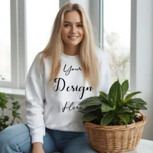 Womens White Sweatshirt Mockup-1 Front View | For Etsy, Shopify and POD Sellers