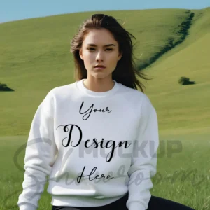 Womens White Sweatshirt Mockup-13 Front View | For Etsy, Shopify and POD Sellers