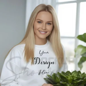 Womens White Sweatshirt Mockup-18 Front View | For Etsy, Shopify and POD Sellers