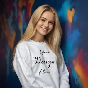 Womens White Sweatshirt Mockup-2 Front View | For Etsy, Shopify and POD Sellers