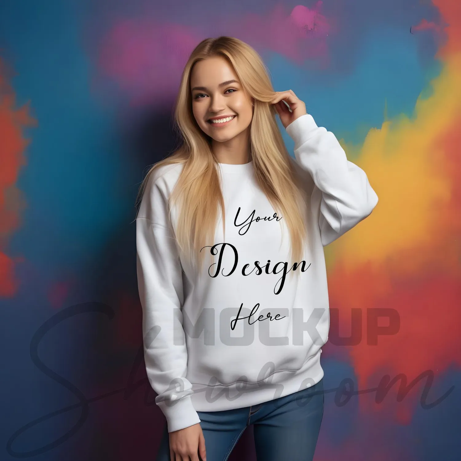 Womens White Sweatshirt Mockup-20 Front View | For Etsy, Shopify and POD Sellers