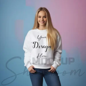 Womens White Sweatshirt Mockup-21 Front View | For Etsy, Shopify and POD Sellers