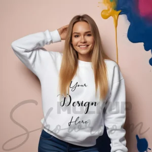 Womens White Sweatshirt Mockup-22 Front View | For Etsy, Shopify and POD Sellers