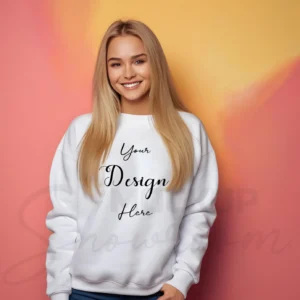 Womens White Sweatshirt Mockup-24 Front View | For Etsy, Shopify and POD Sellers