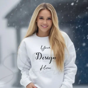 Womens White Sweatshirt Mockup-3 Front View | For Etsy, Shopify and POD Sellers
