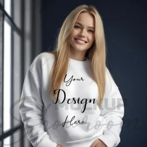 Womens White Sweatshirt Mockup-4 Front View | For Etsy, Shopify and POD Sellers