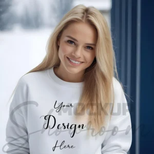 Womens White Sweatshirt Mockup-5 Front View | For Etsy, Shopify and POD Sellers